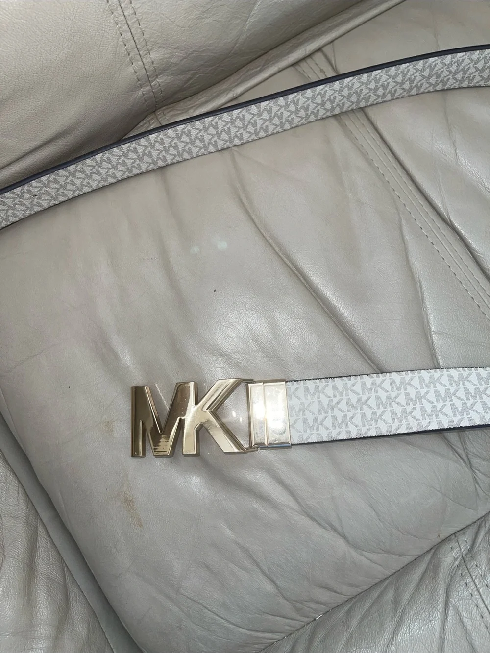 Michael Kors Reversible Belt Brown and White with Gold MK Buckle Size 38-42
